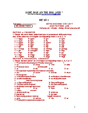 10 Đề và đáp án thi học sinh giỏi Tiếng anh lớp 7 - Năm học 2013-2014 - Phòng GD & ĐT Hòa Bình